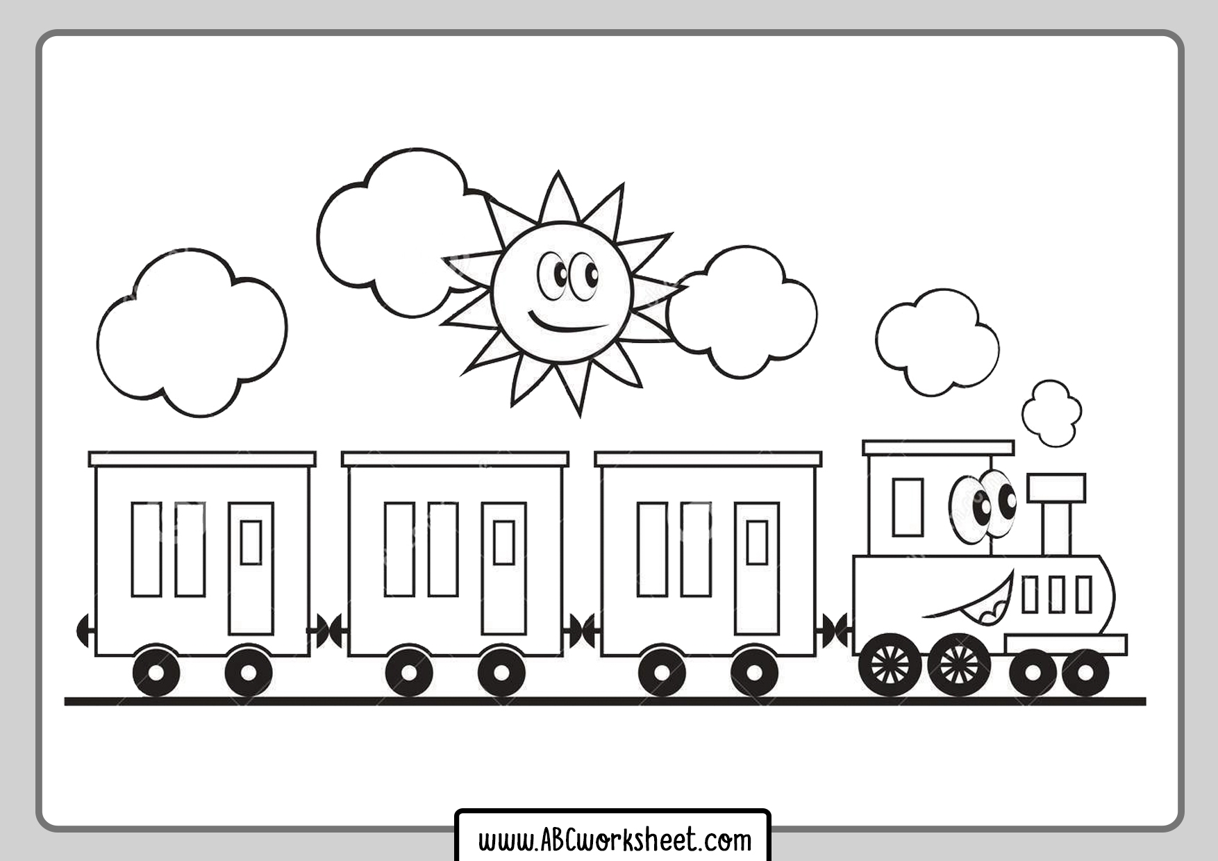 Раскраска поезд с вагонами для детей распечатать