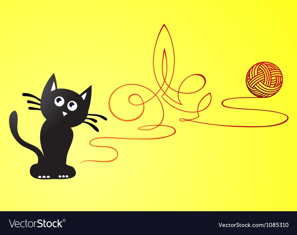 Кот и клубок ниток рисунок