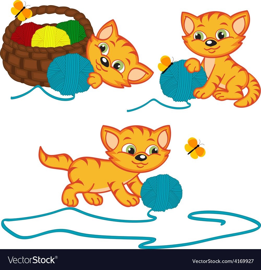 Кошка с клубочками для детей