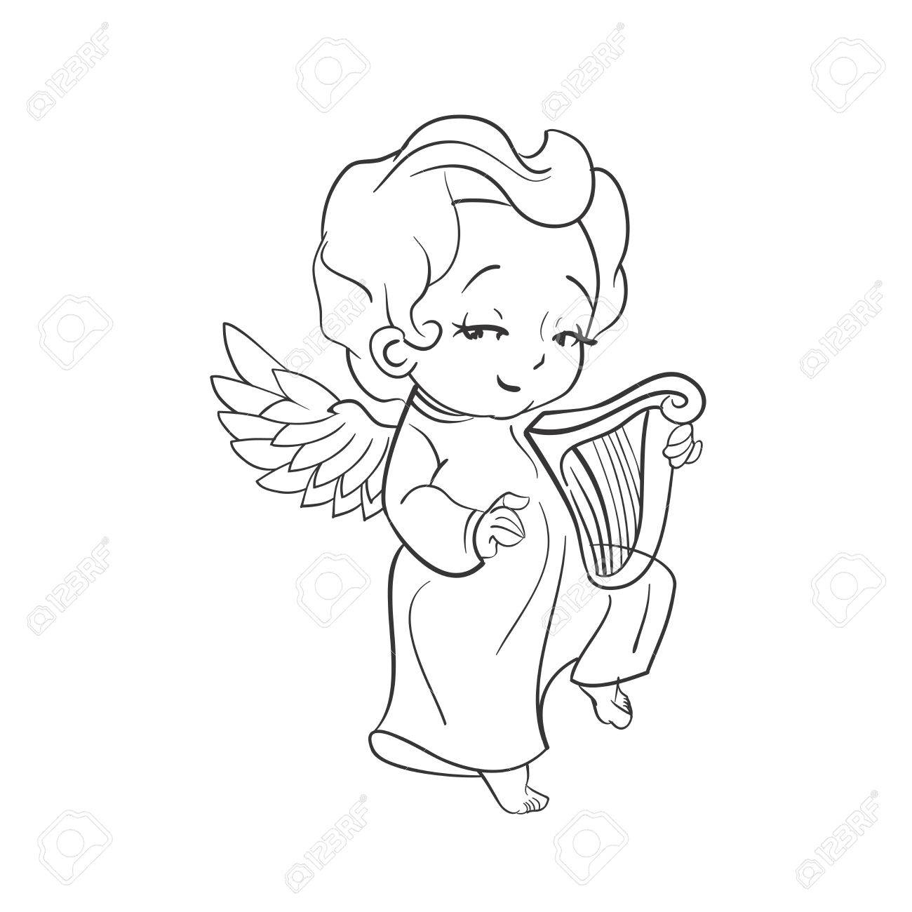 Ангелочек с крылышками и арфой
