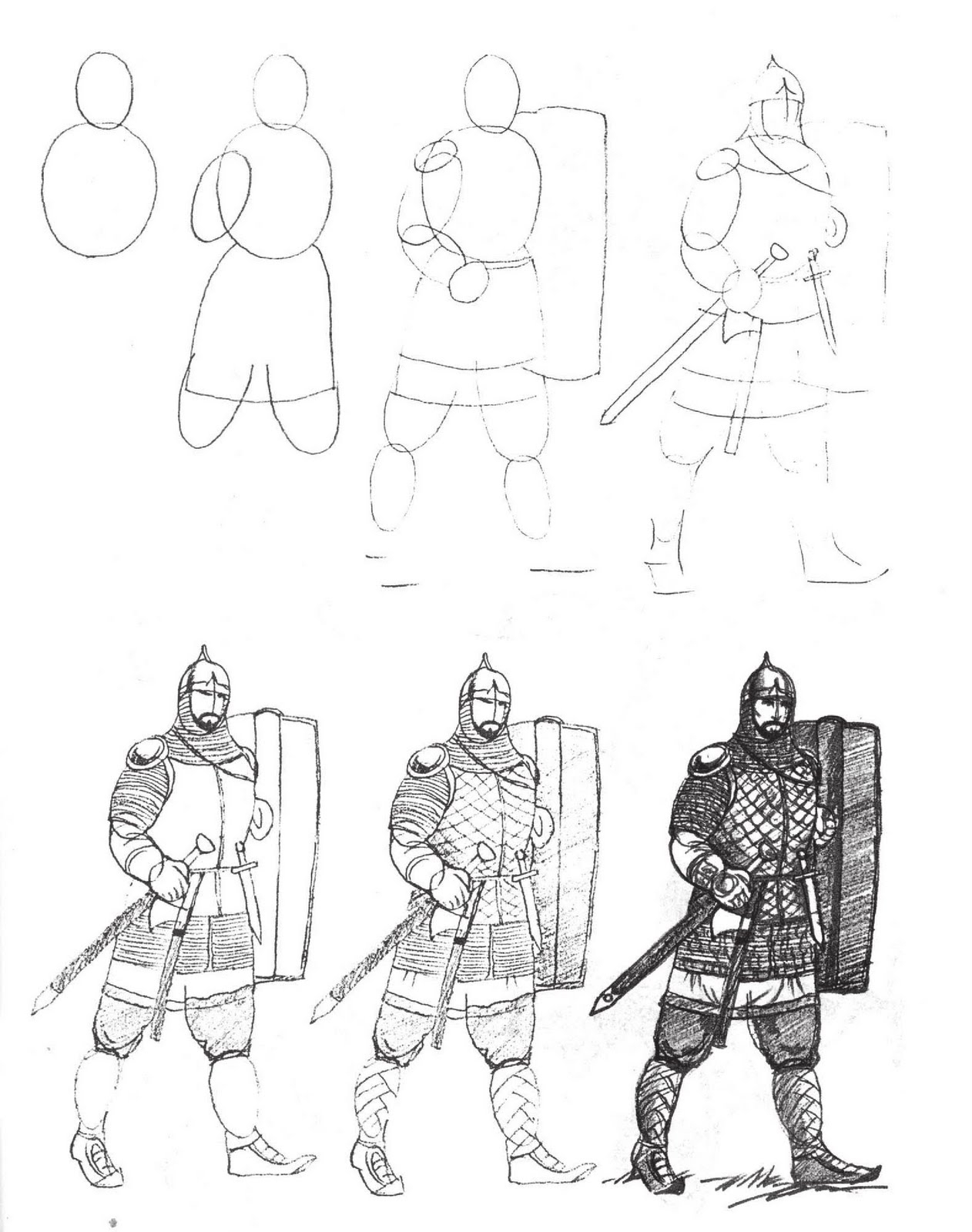 Рисуем рыцаря из сказок поэтапно карандашом | Рисунки, Рыцарь, Тамплиеры