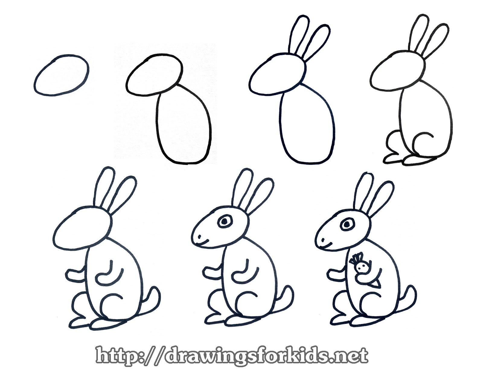 Схема рисования зайца для детей 5-6 лет