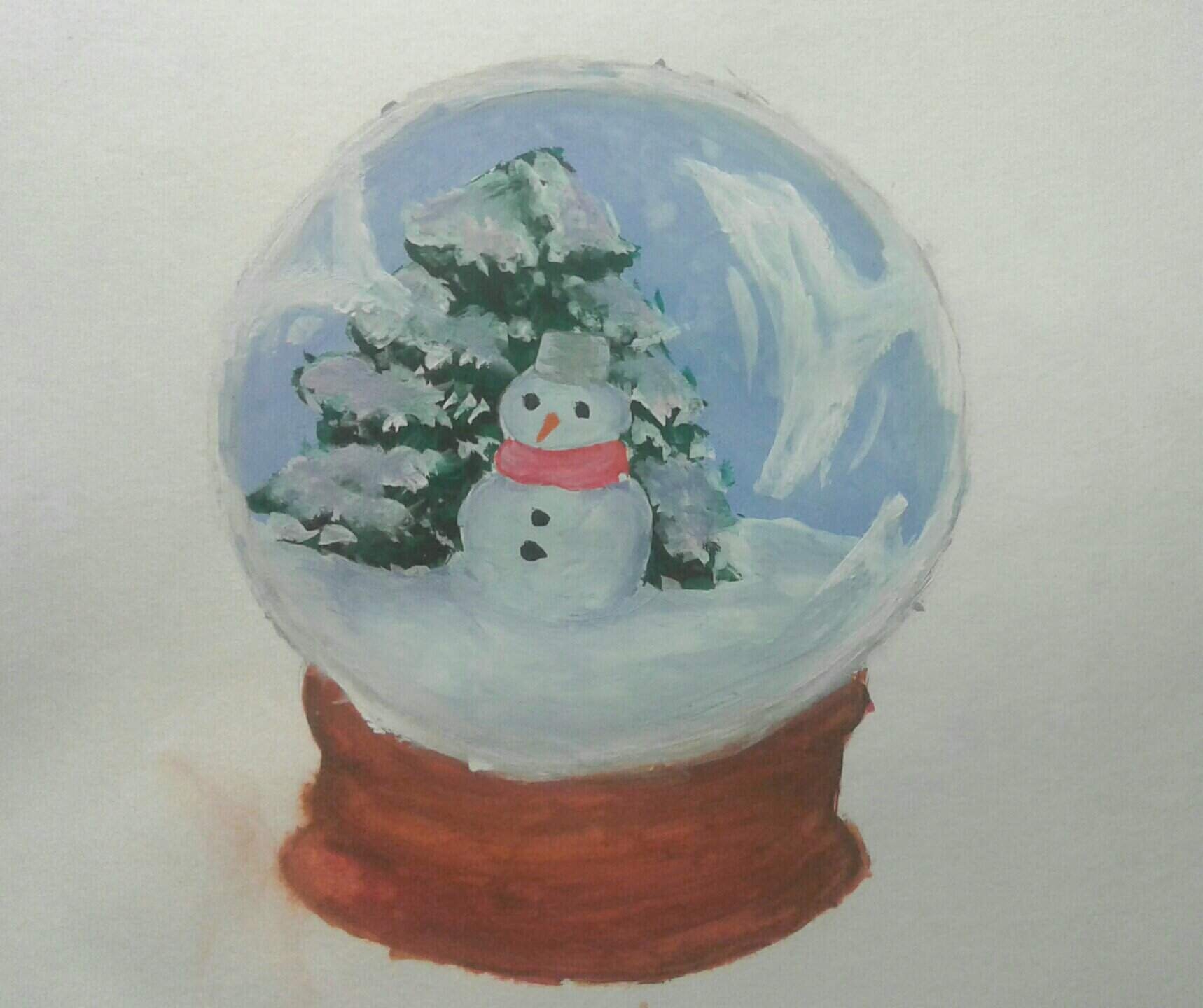 Стеклянный снежный шар гуашью 