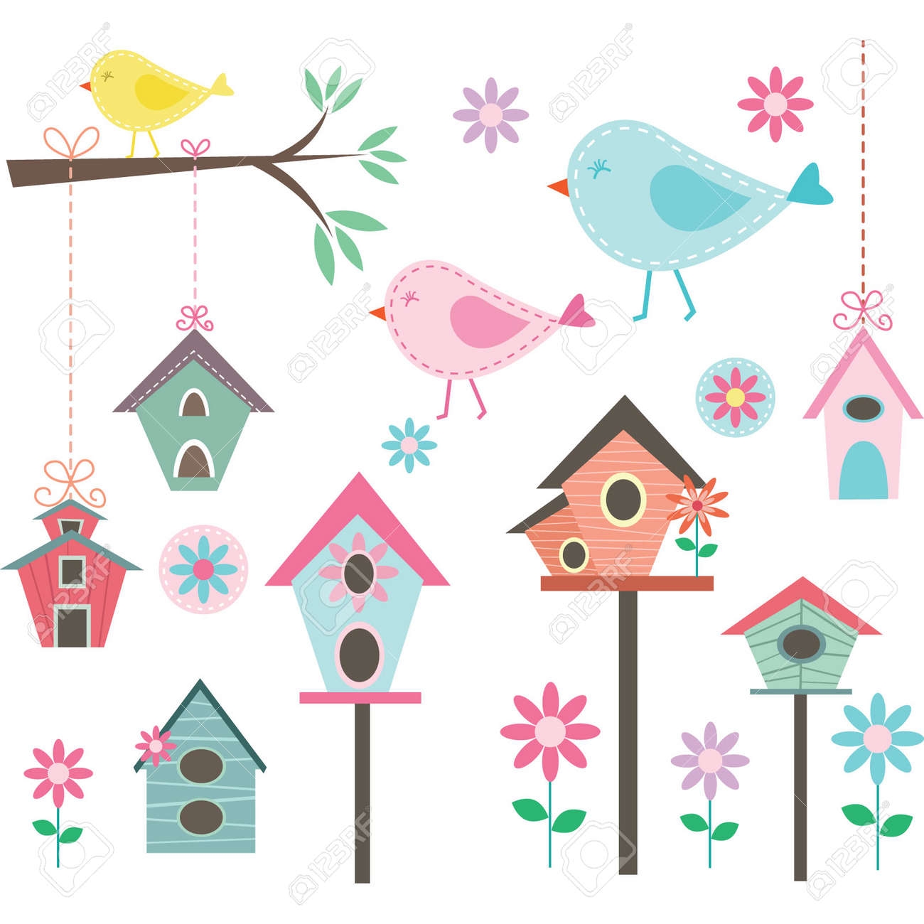 Птички и домики цвета