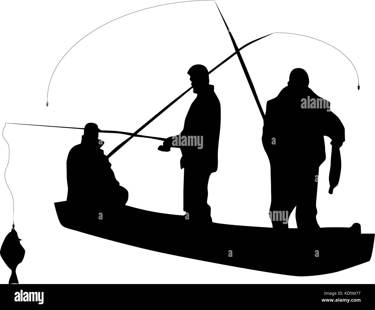Силуэт рыбака в лодке с удочкой