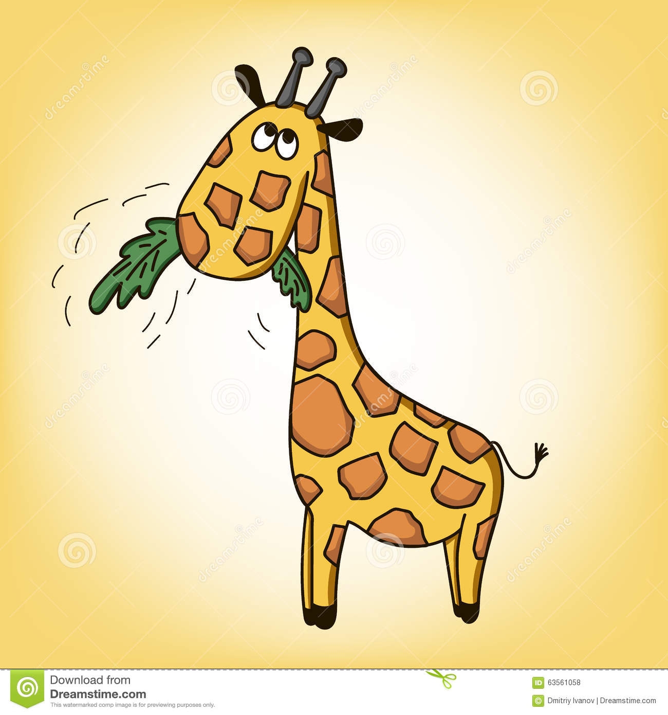 Жираф ест листья мультяшный