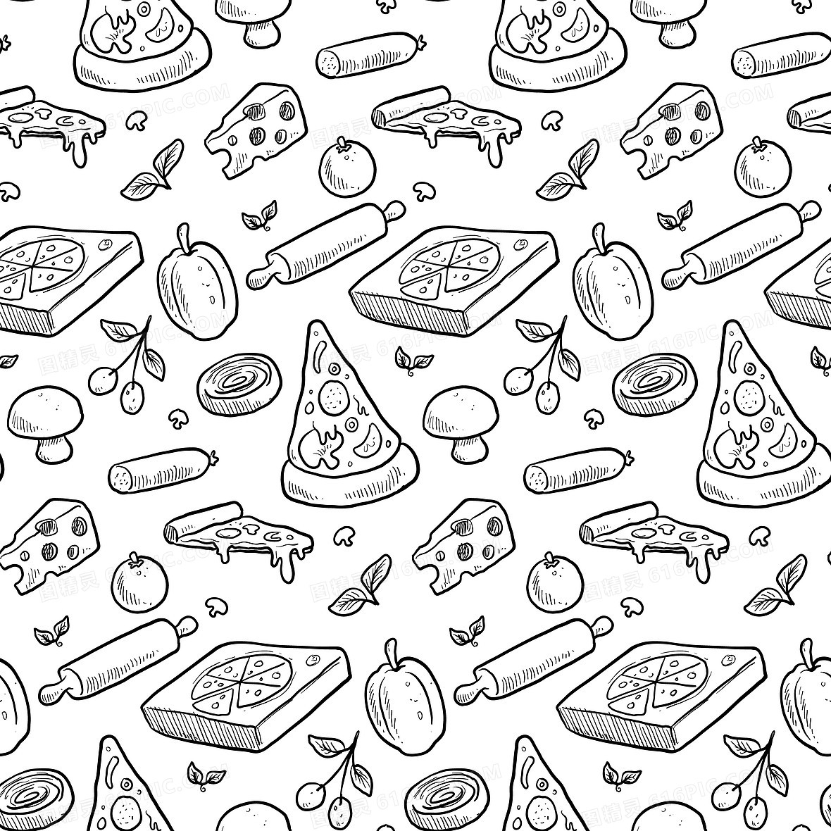 картинки роллы пицца на стены черно белые