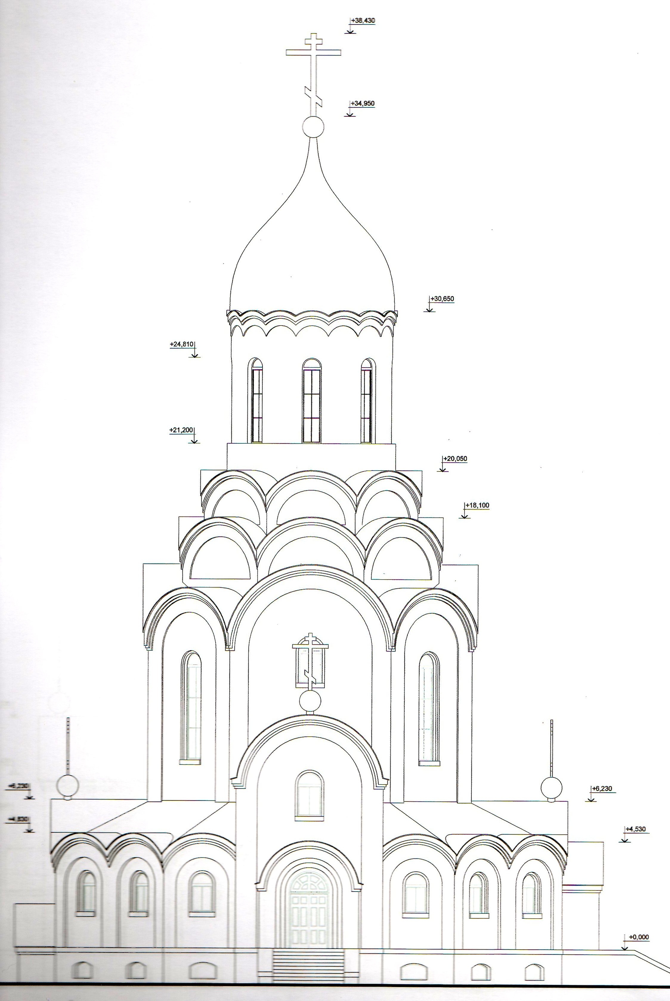 Православный пятикупольный храм чертеж
