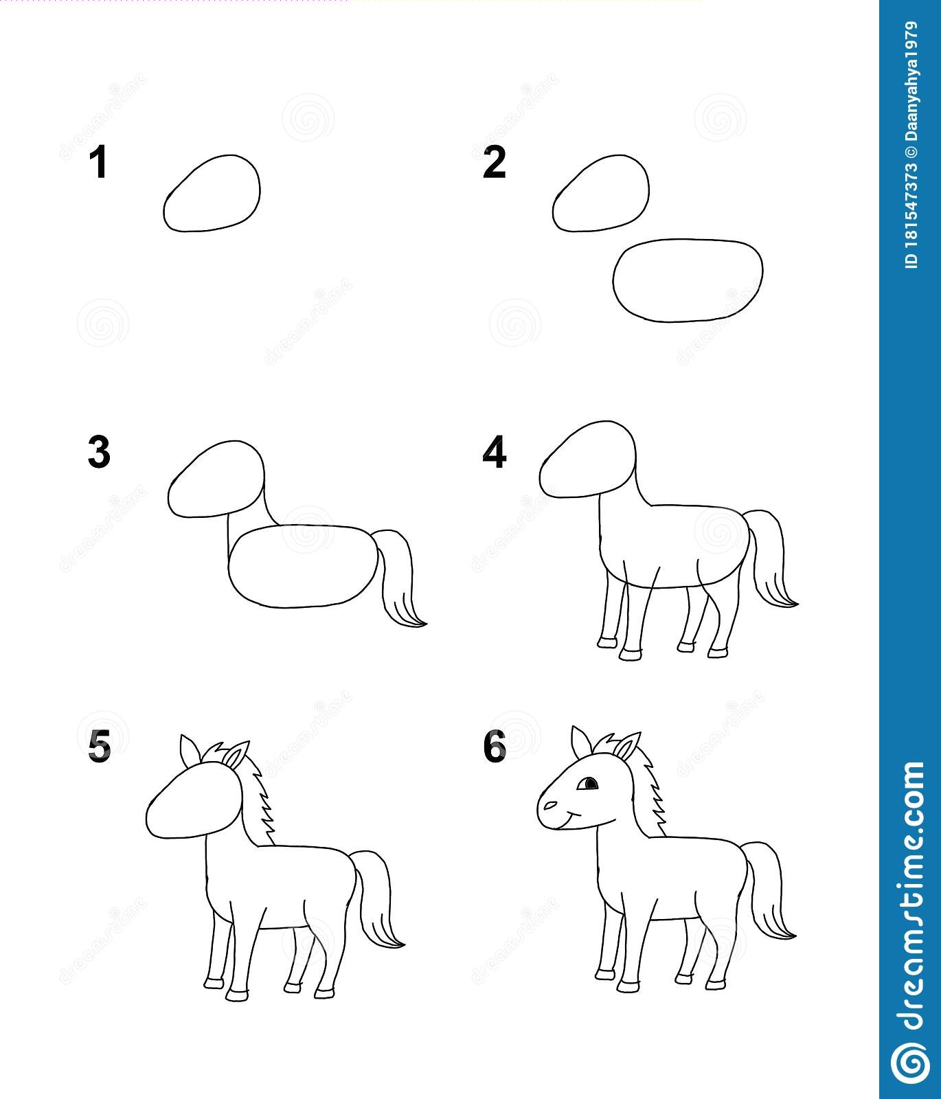 Нарисовать лошадь ребенку легко поэтапно для детей
