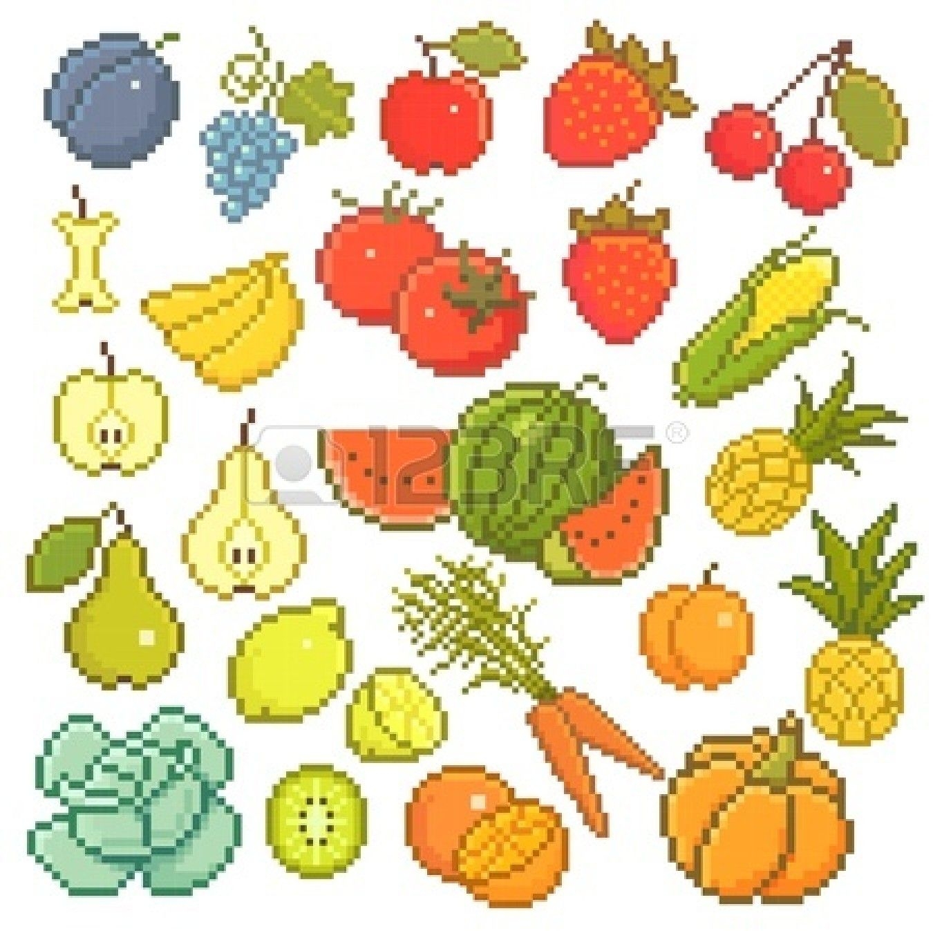 Пиксельные овощи и фрукты