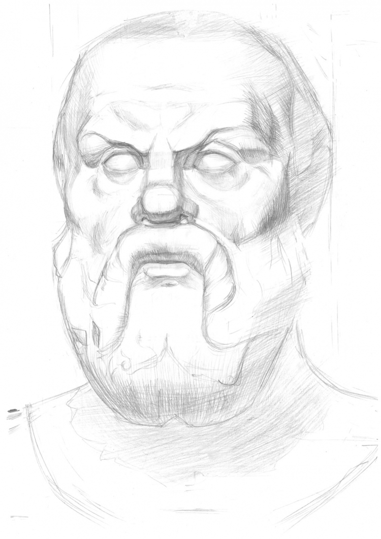 Поэтапное рисование гипсовой головы Сократа