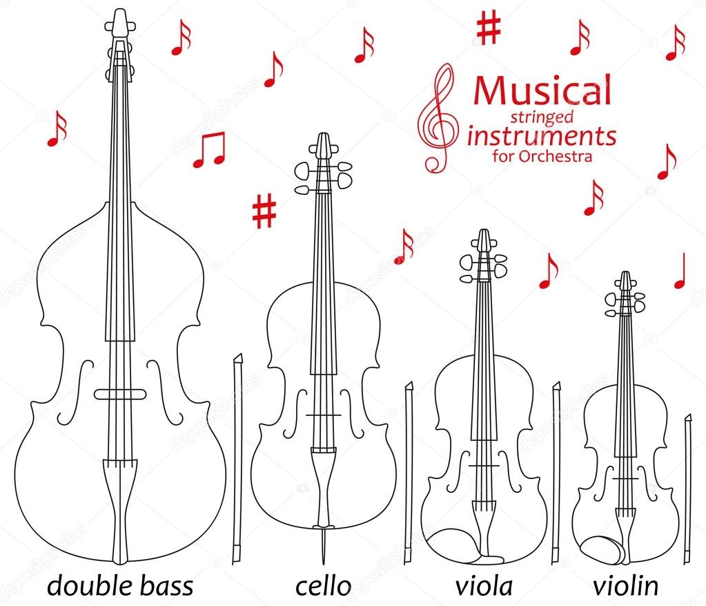 Рисунок контрабас музыкальный инструмент