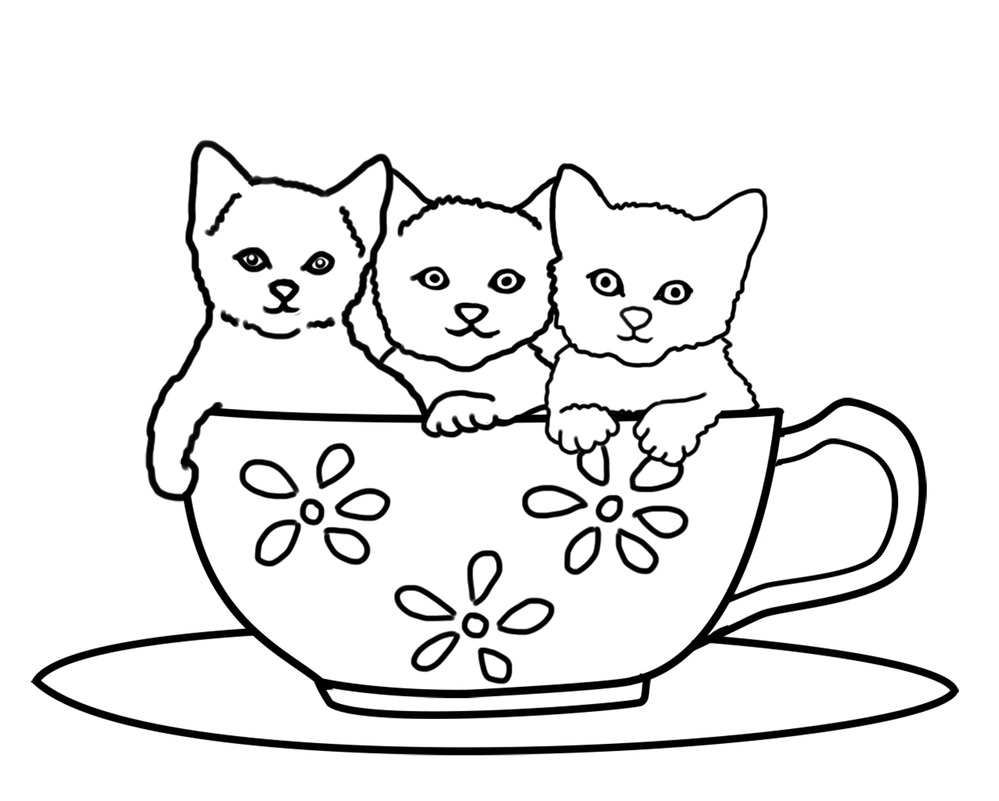 Кошка и пять котят раскраска