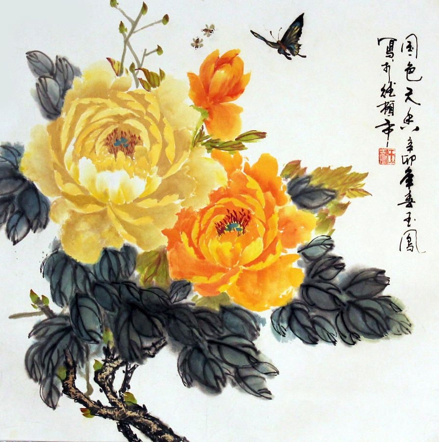 Пионы в китайской и японской живописи