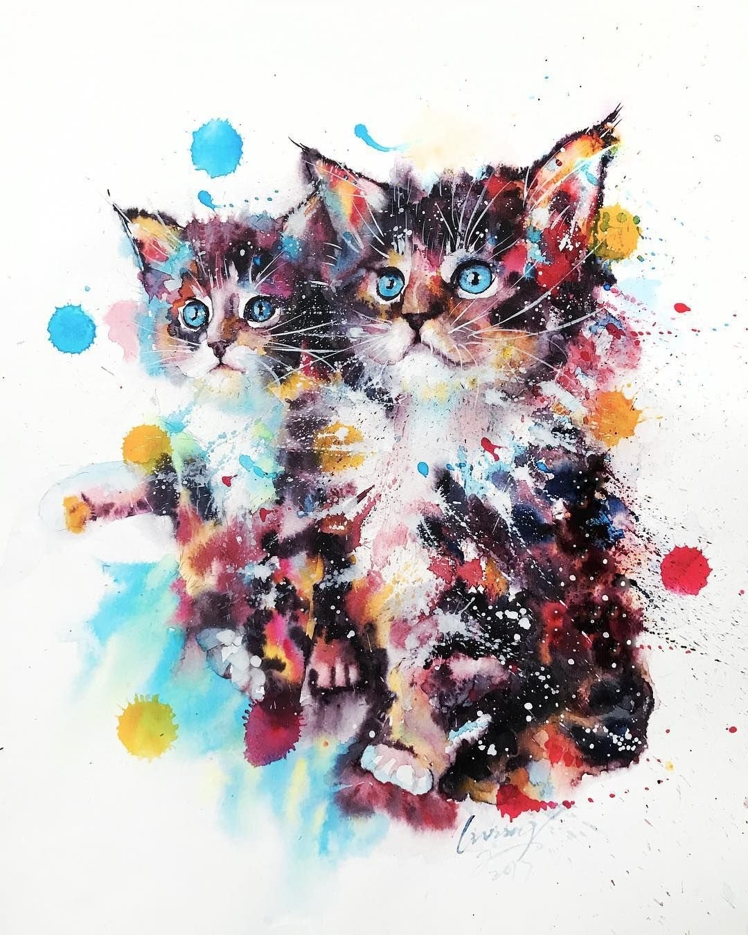 Рисунки котов акварелью