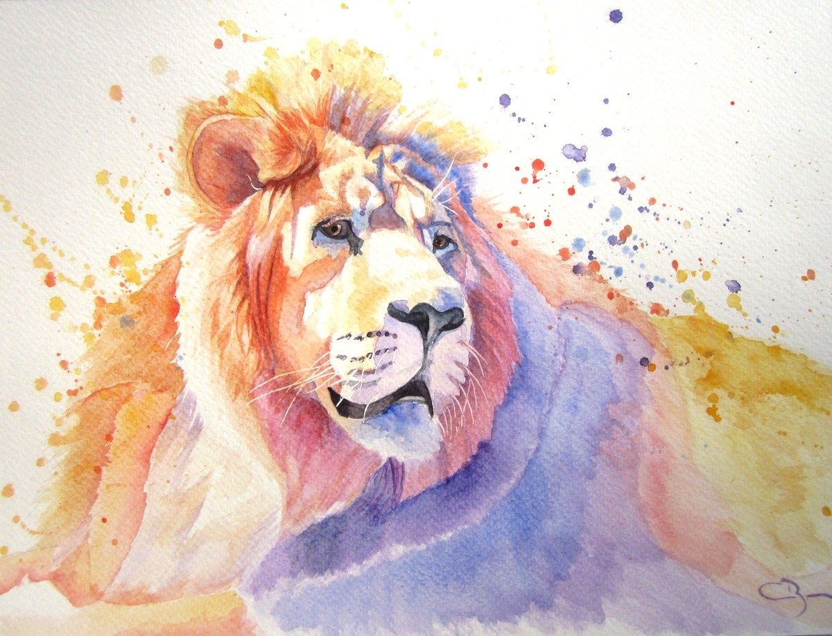 Голова Льва рисунок акварель