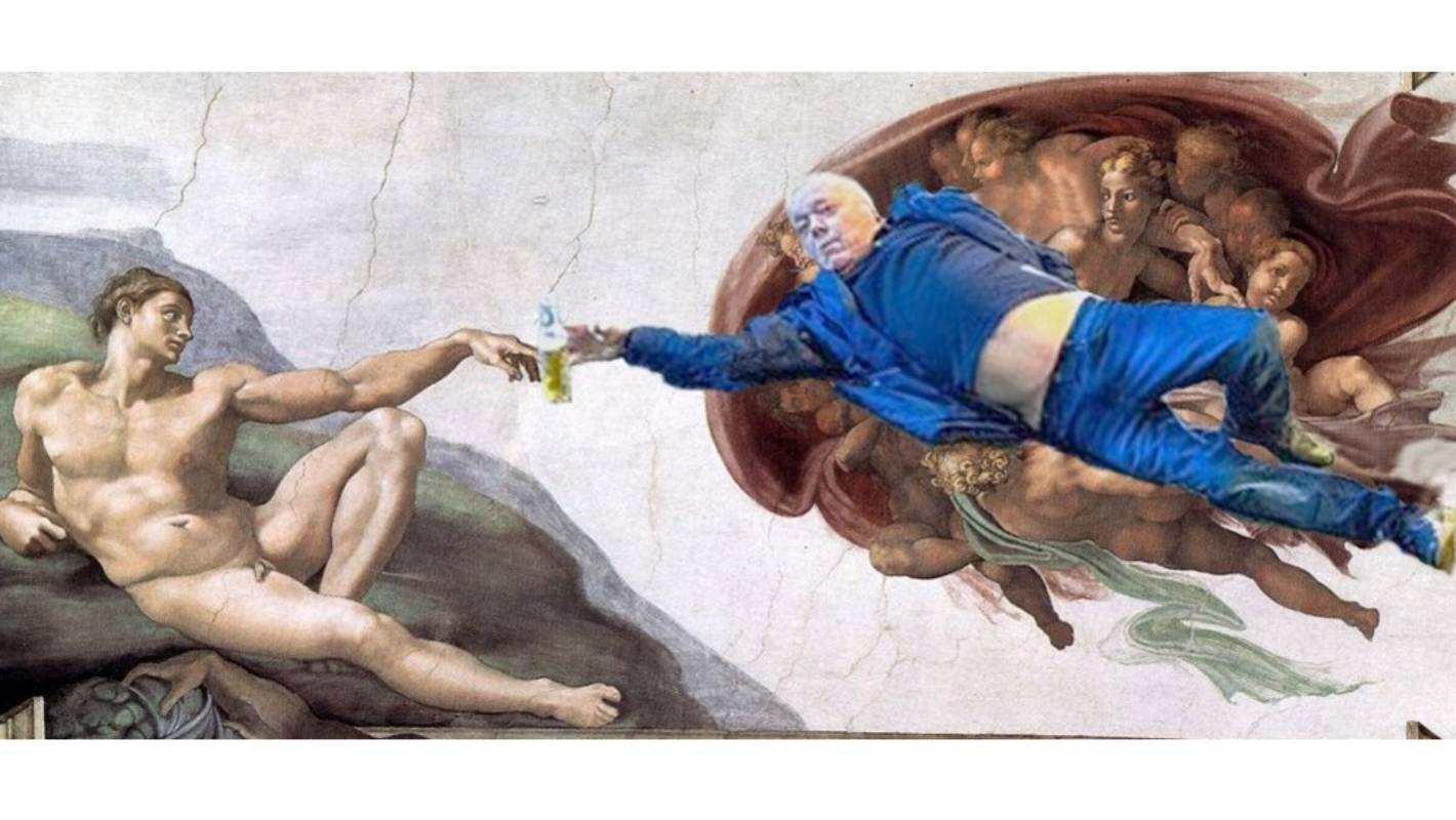 Пародия на руки. Микеланджело Буонарроти Сотворение Адама. Сотворение Адама картина Микеланджело. Сикстинская капелла фреска Сотворение Адама. Картина Возрождение Адама Микеланджело.