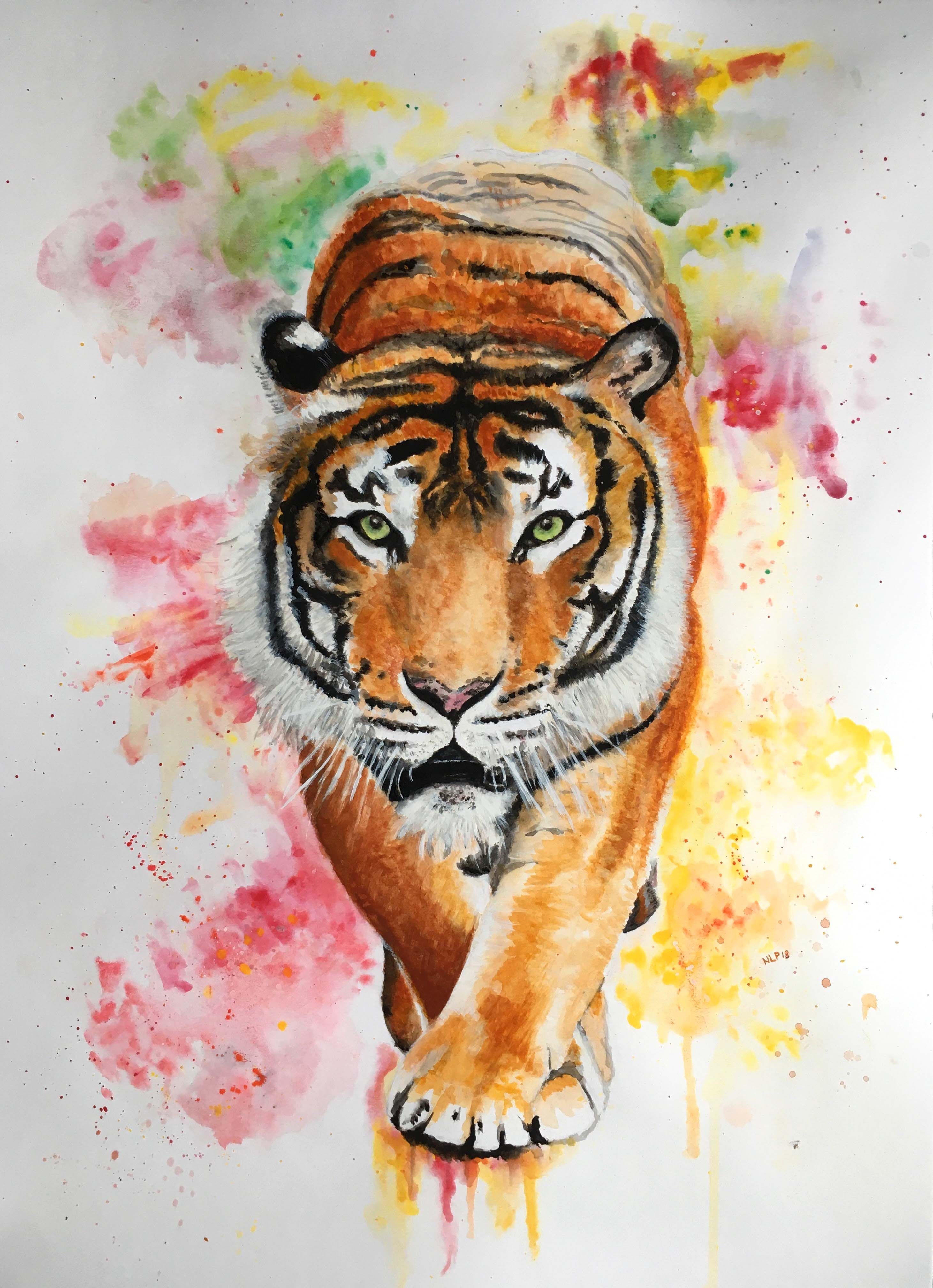 Акварельная живопись тигра