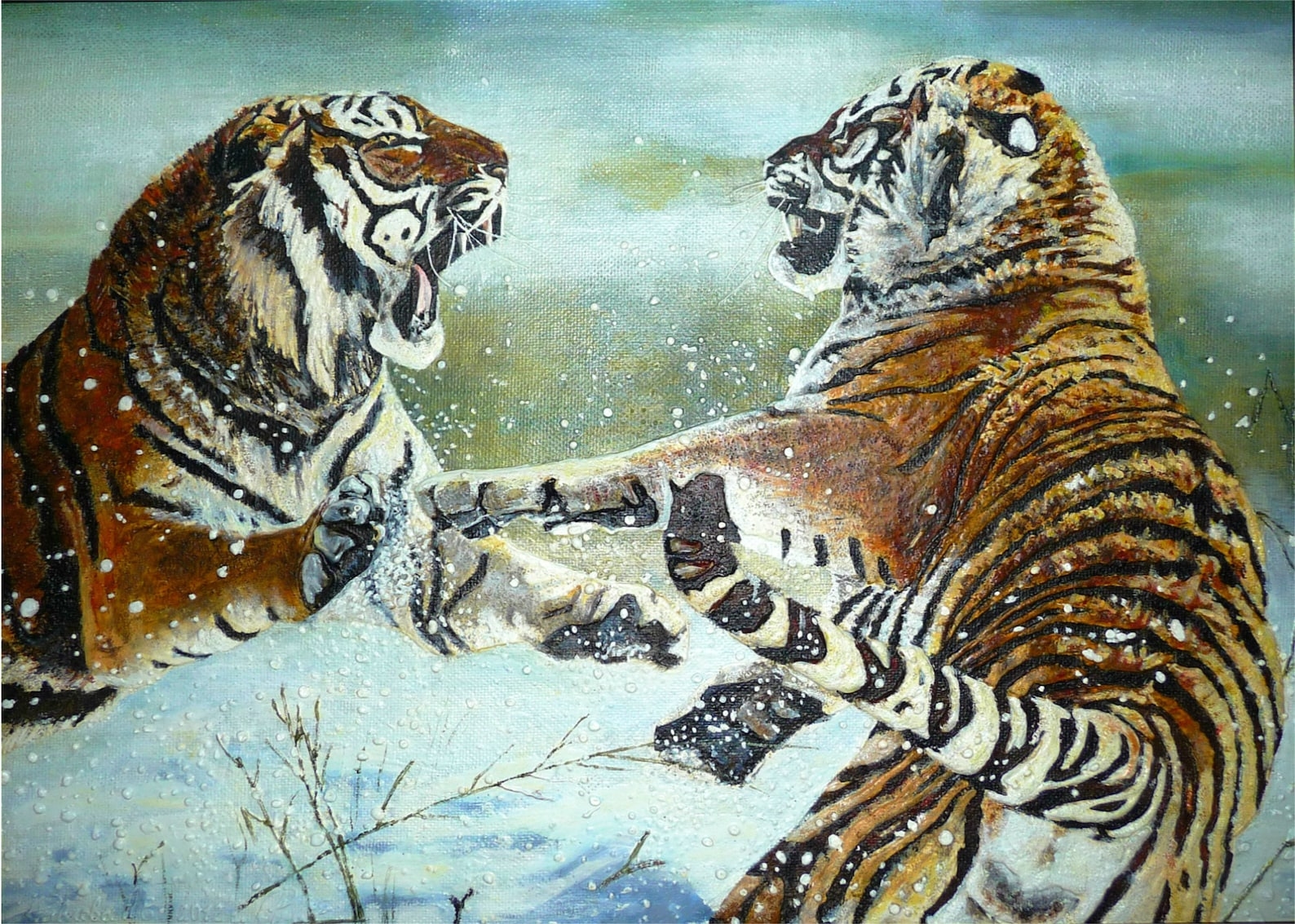 Уссурийский тигр живопись