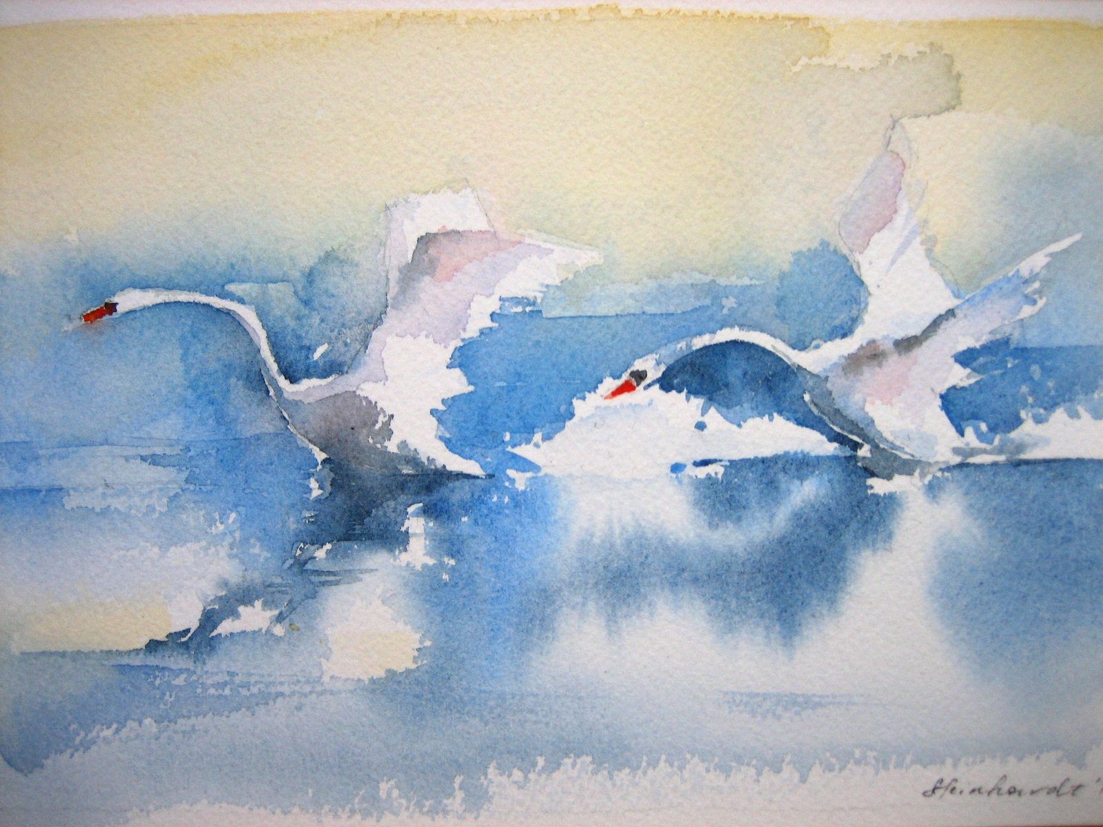 Лебеди живопись акварель