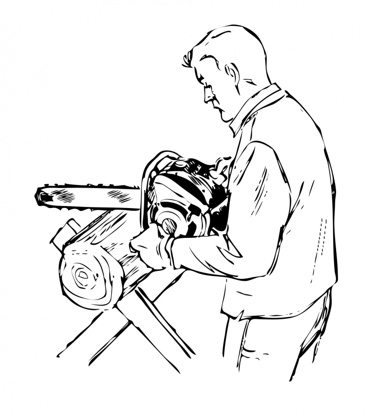 Человек бензопила рисунок карандашом