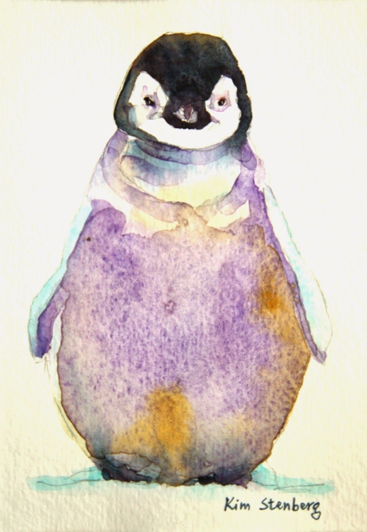 Пингвиненок акварелью