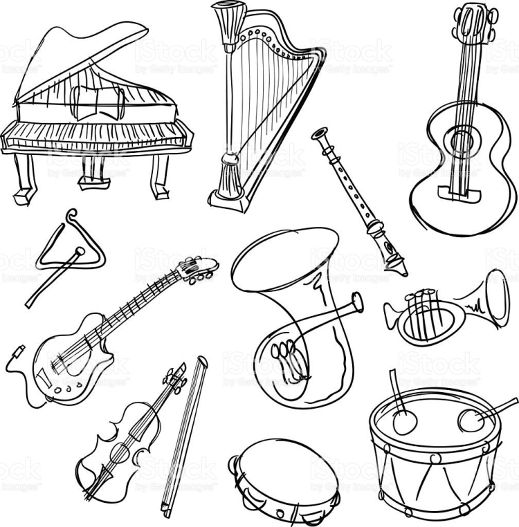 Рисунки музыкальных инструментов для детей - 51 фото