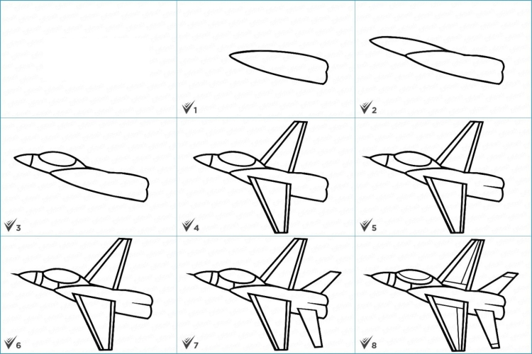 Как нарисовать самолет карандашом поэтапно ребенку